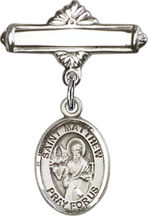 St. Matthew the Apostle Charm and Polished Engravable Badge Pin