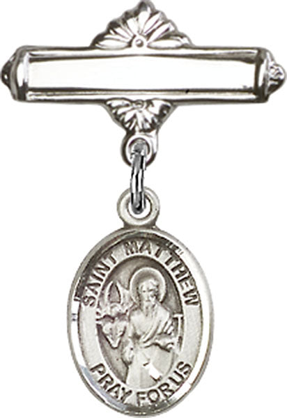 St. Matthew the Apostle Charm and Polished Engravable Badge Pin