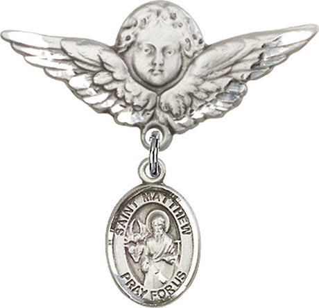 St. Matthew the Apostle Charm and Angel with Larger Wings Badge Pin