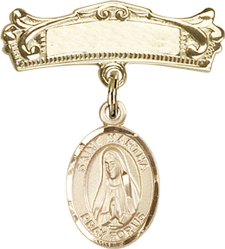 St. Martha Charm and Arched Polished Engravable Badge Pin