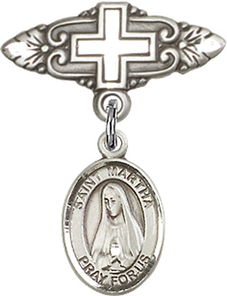 St. Martha Charm and Badge Pin with Cross