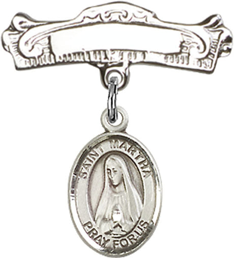 St. Martha Charm and Arched Polished Engravable Badge Pin