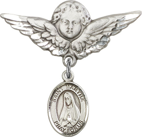 St. Martha Charm and Angel with Larger Wings Badge Pin