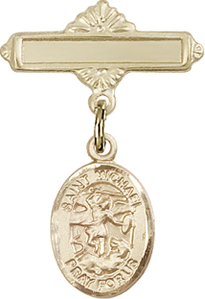 St. Michael the Archangel Charm and Polished Engravable Badge Pin