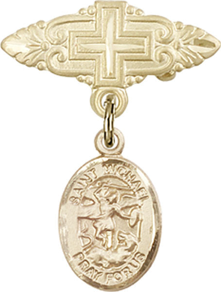St. Michael the Archangel Charm and Badge Pin with Cross