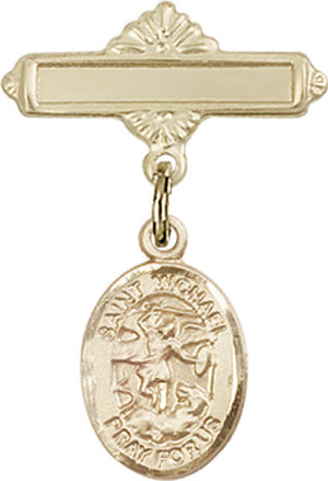 St. Michael the Archangel Charm and Polished Engravable Badge Pin
