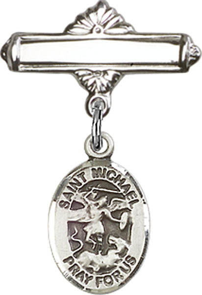 St. Michael the Archangel Charm and Polished Engravable Badge Pin