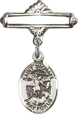 St. Michael the Archangel Charm and Polished Engravable Badge Pin