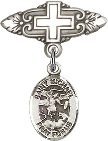 St. Michael the Archangel Charm and Badge Pin with Cross