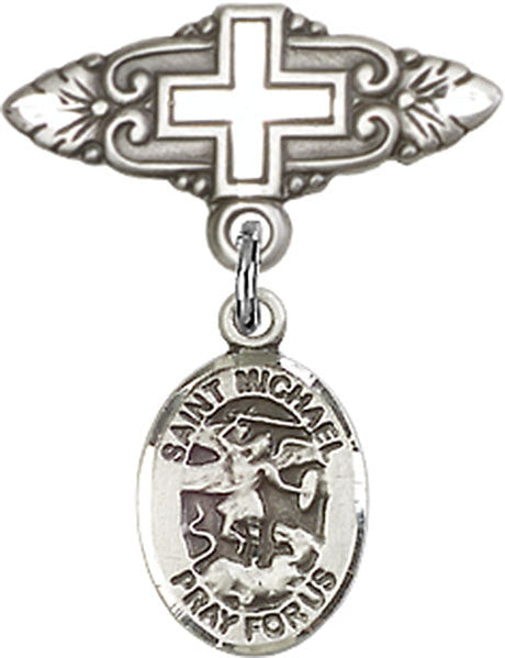 St. Michael the Archangel Charm and Badge Pin with Cross
