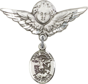 St. Michael the Archangel Charm and Angel with Larger Wings Badge Pin