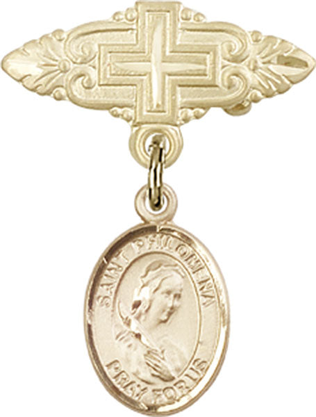 St. Philomena Charm and Badge Pin with Cross