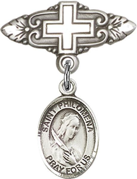 St. Philomena Charm and Badge Pin with Cross