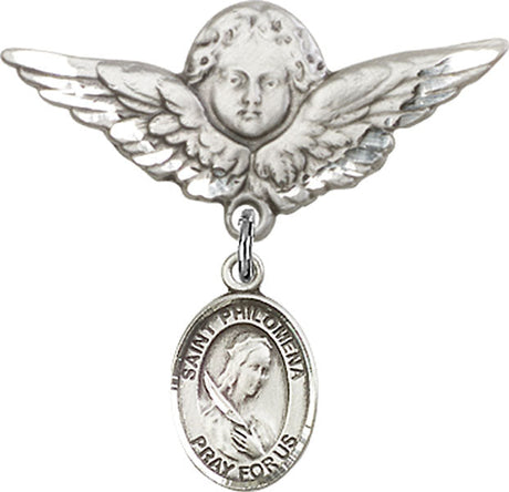 St. Philomena Charm and Angel with Larger Wings Badge Pin