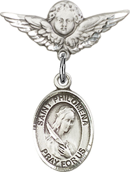 St. Philomena Charm and Angel with Smaller Wings Badge Pin
