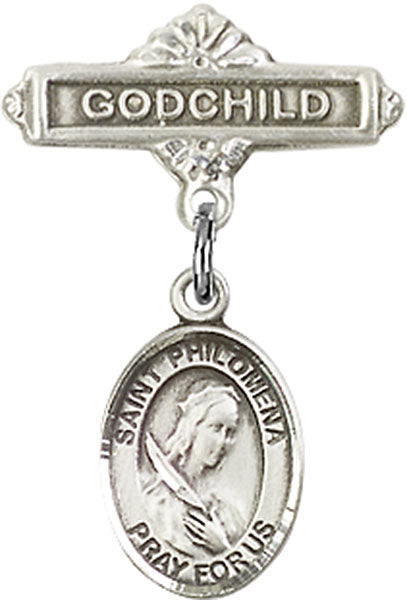 St. Philomena Charm and Godchild Badge Pin