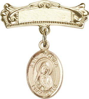 St. Monica Charm and Arched Polished Engravable Badge Pin
