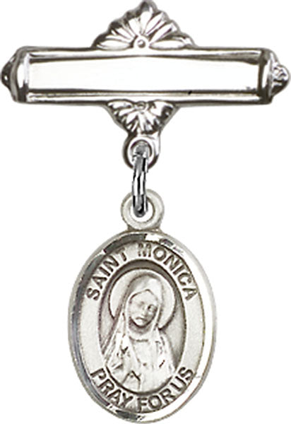 St. Monica Charm and Polished Engravable Badge Pin