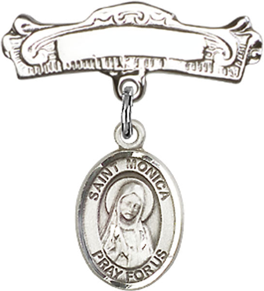 St. Monica Charm and Arched Polished Engravable Badge Pin
