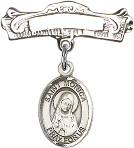 St. Monica Charm and Arched Polished Engravable Badge Pin