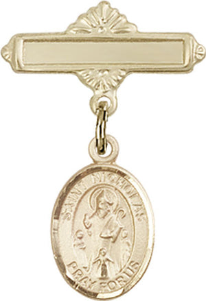 St. Nicholas Charm and Polished Engravable Badge Pin