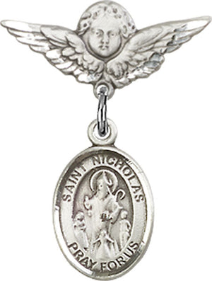 St. Nicholas Charm and Angel with Smaller Wings Badge Pin