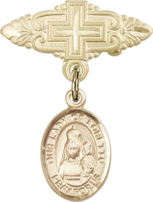 Our Lady of Loretto Charm and Badge Pin with Cross