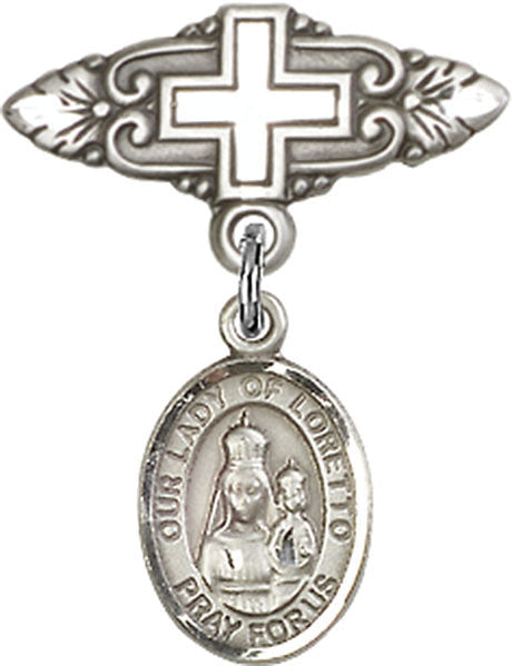 Our Lady of Loretto Charm and Badge Pin with Cross