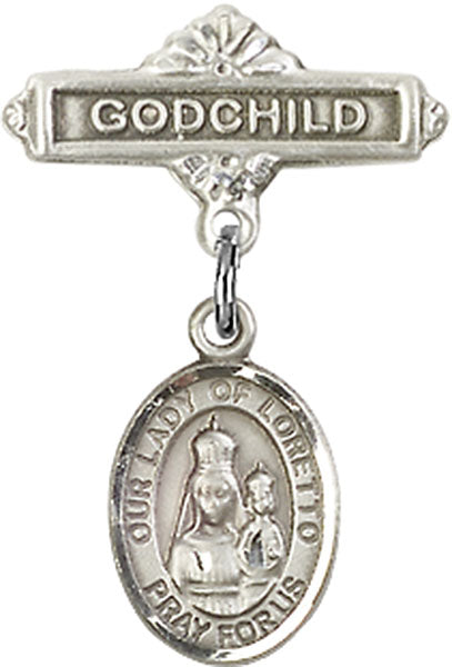 Our Lady of Loretto Charm and Godchild Badge Pin
