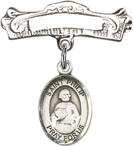 St. Philip the Apostle Charm and Arched Polished Engravable Badge Pin