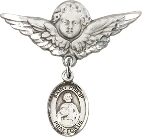 St. Philip the Apostle Charm and Angel with Larger Wings Badge Pin