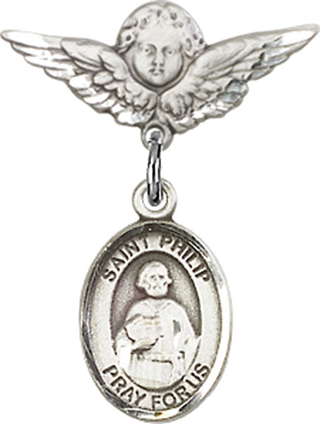 St. Philip the Apostle Charm and Angel with Smaller Wings Badge Pin