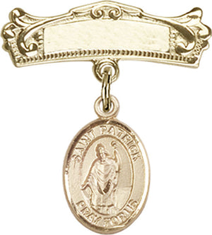 St. Patrick Charm and Arched Polished Engravable Badge Pin