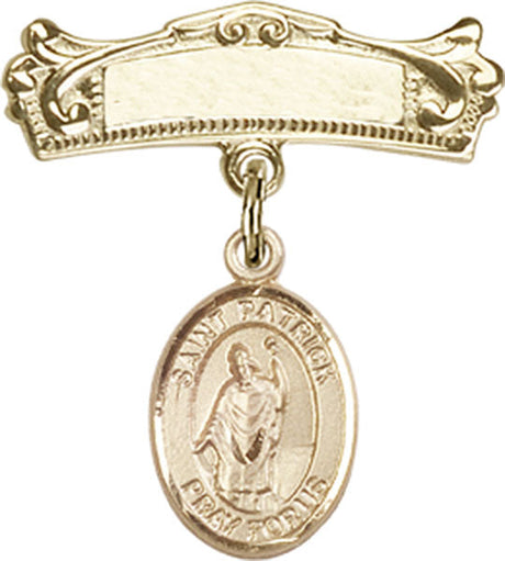 St. Patrick Charm and Arched Polished Engravable Badge Pin