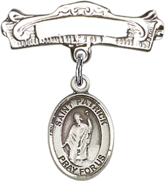 St. Patrick Charm and Arched Polished Engravable Badge Pin