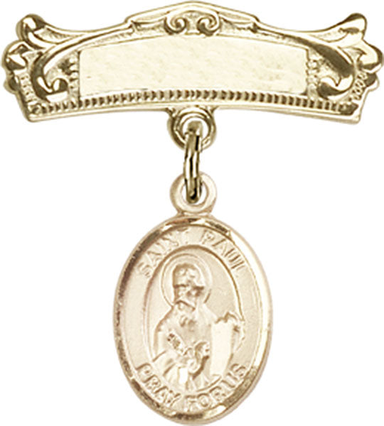 St. Paul the Apostle Charm and Arched Polished Engravable Badge Pin