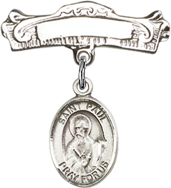 St. Paul the Apostle Charm and Arched Polished Engravable Badge Pin