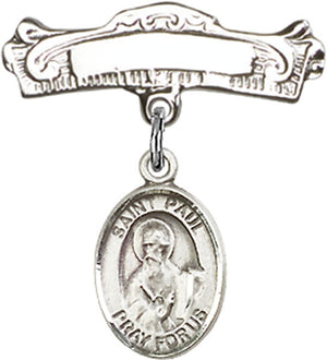 St. Paul the Apostle Charm and Arched Polished Engravable Badge Pin