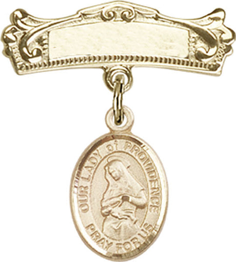 Our Lady of Providence Charm and Arched Polished Engravable Badge Pin