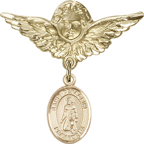 St. Peregrine Laziosi Charm and Angel with Larger Wings Badge Pin