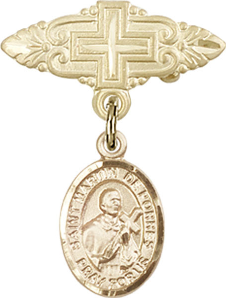 St. Martin de Porres Charm and Badge Pin with Cross