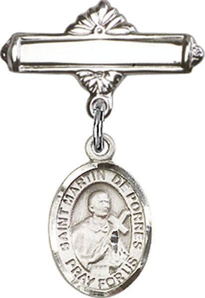 St. Martin de Porres Charm and Polished Engravable Badge Pin