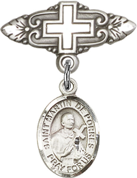 St. Martin de Porres Charm and Badge Pin with Cross