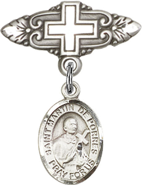 St. Martin de Porres Charm and Badge Pin with Cross