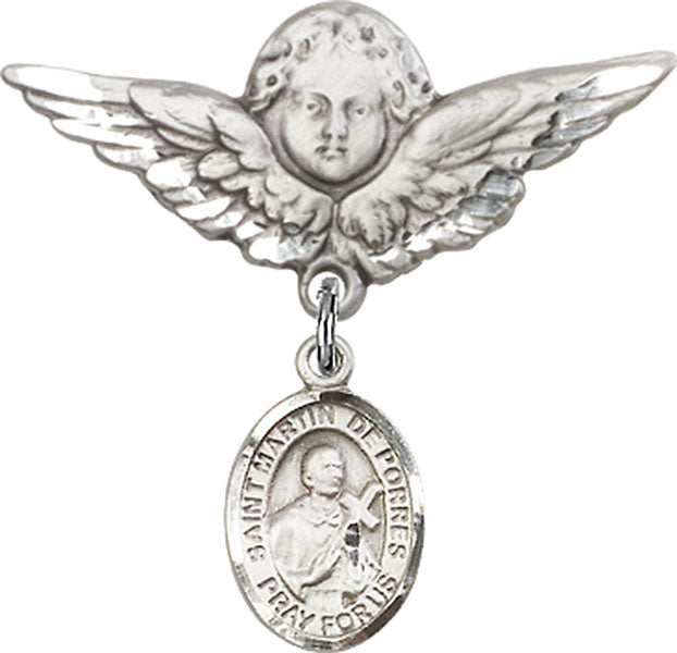 St. Martin de Porres Charm and Angel with Larger Wings Badge Pin