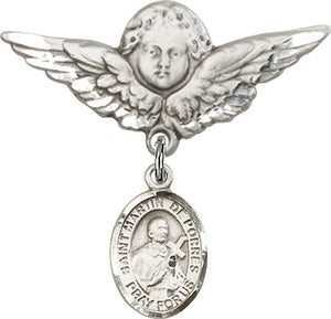 St. Martin de Porres Charm and Angel with Larger Wings Badge Pin