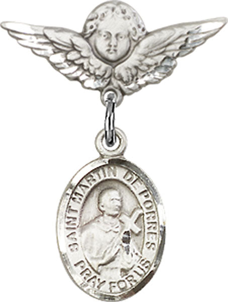 St. Martin de Porres Charm and Angel with Smaller Wings Badge Pin