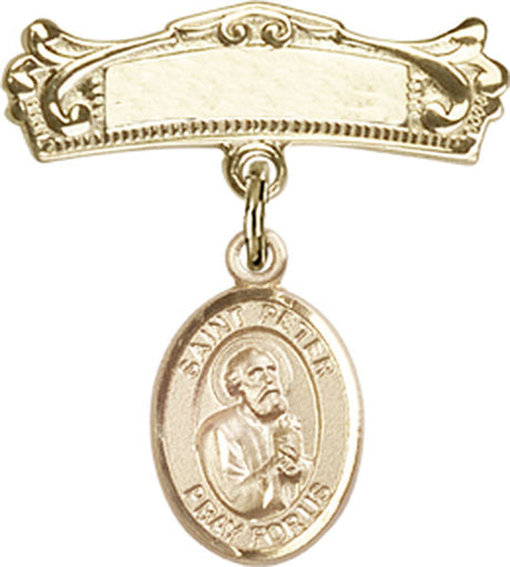 St. Peter the Apostle Charm and Arched Polished Engravable Badge Pin
