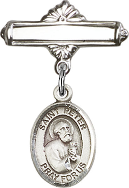 St. Peter the Apostle Charm and Polished Engravable Badge Pin