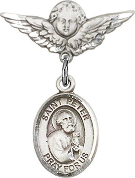 St. Peter the Apostle Charm and Angel with Smaller Wings Badge Pin